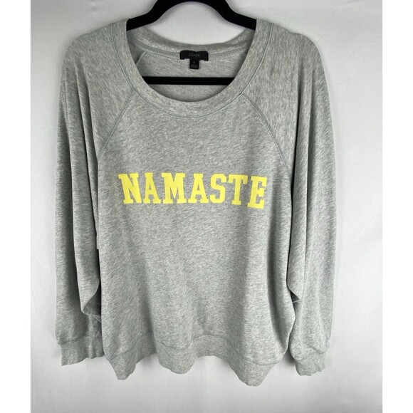 J.CREW Tops - J.CREW Sweatshirt Womens Large Gray Namaste Graphic Print 100% Cotton Crew‎ Neck